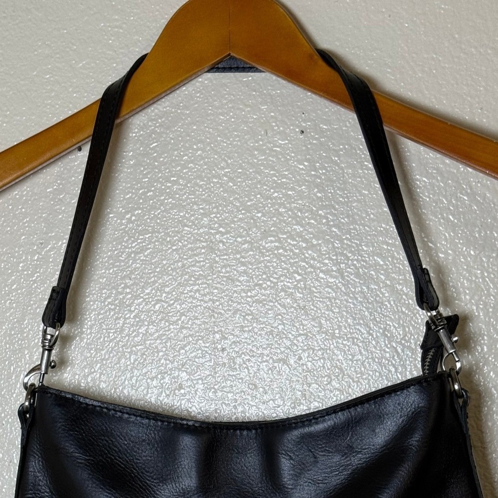 Patricia Nash Black Leather Shoulder Bag‎ Silver Hardware Zip Small Hobo Purse - Picture 3 of 16